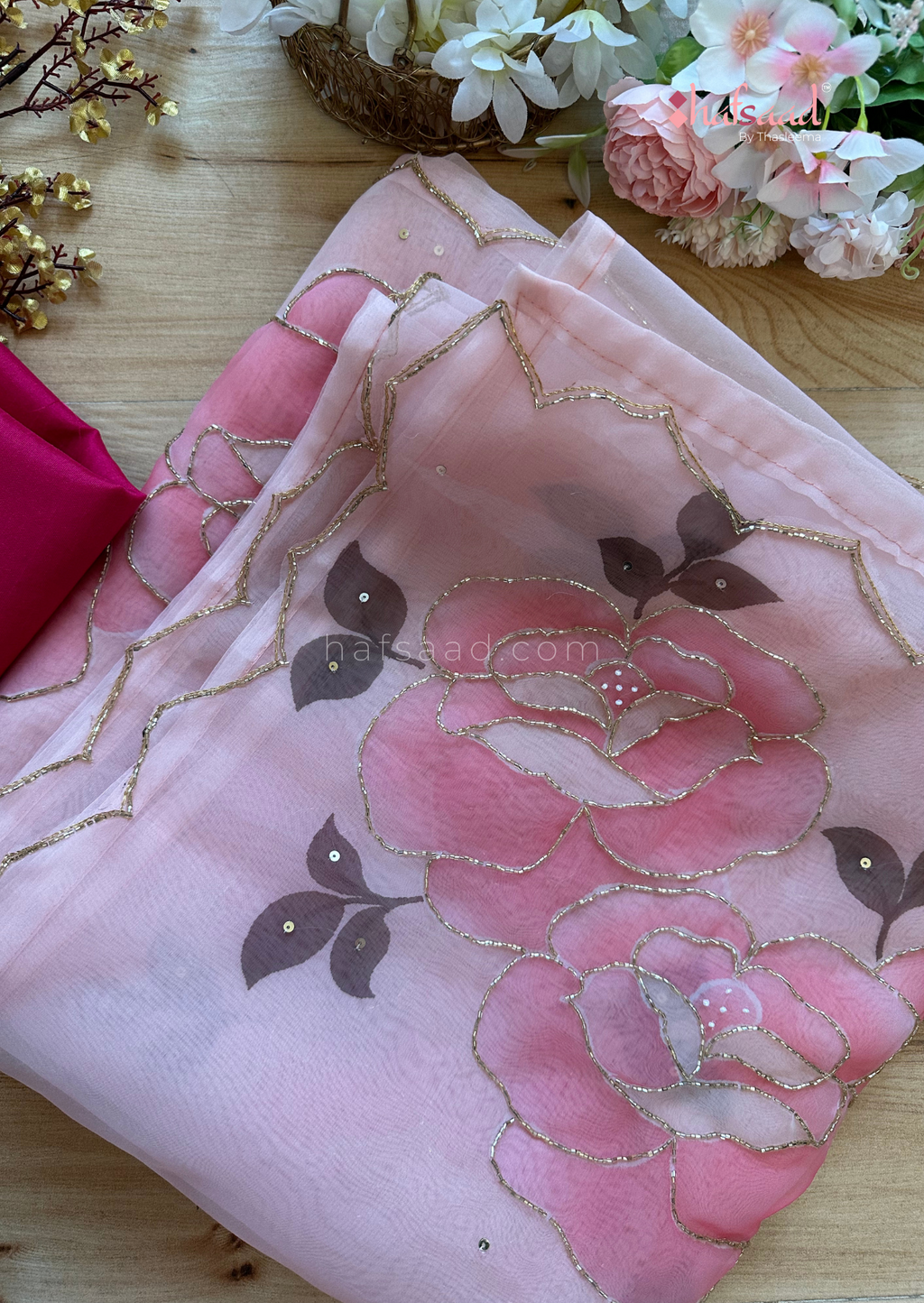 Dear Daisy- Handwork organza saree (Blushed)