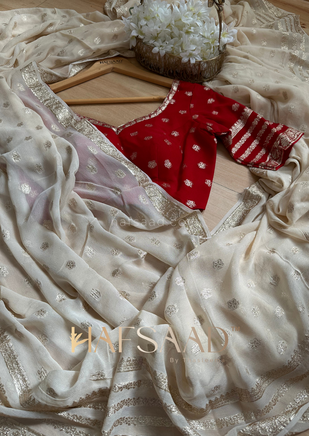 Deepika- Pure viscose saree (Ruby creme)